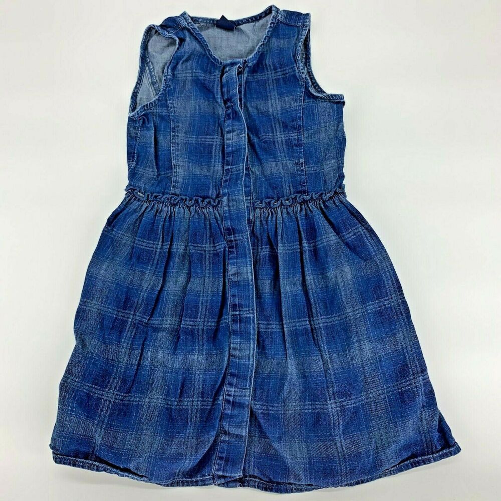 Gap Kids Button Front Sleeveless Blue Plaid Dress Kid’s Youth Size Small